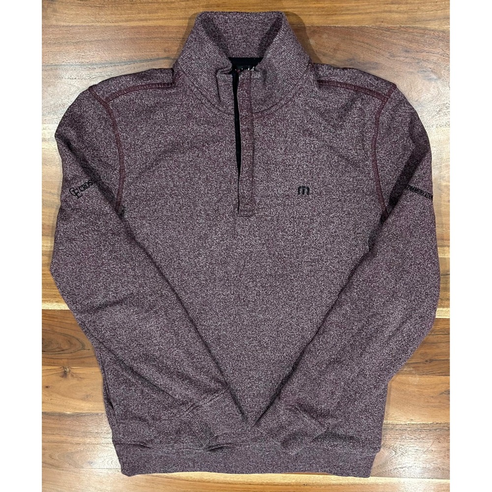 TravisMathew Mens Medium Quarter Zip Pullover Heather Burgundy Golf Sweater M